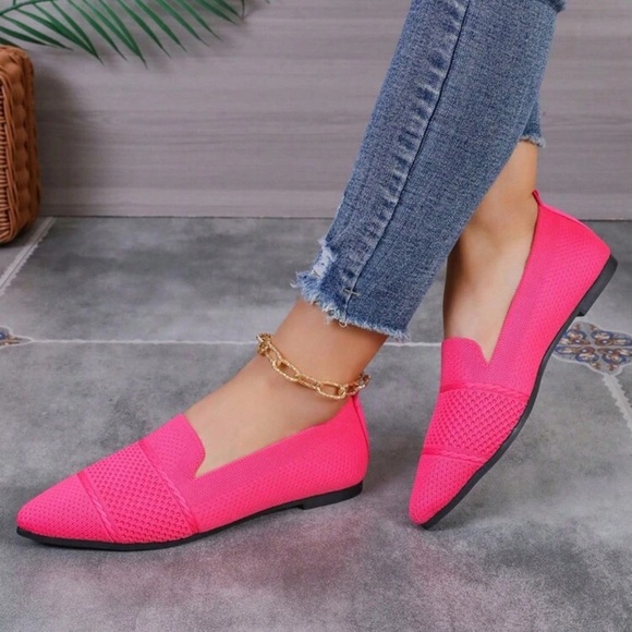 Women's Flat Shoes Women's Knitted Breathable Mesh Flat Shoes Pointed Toe Flats - Picture 4 of 4